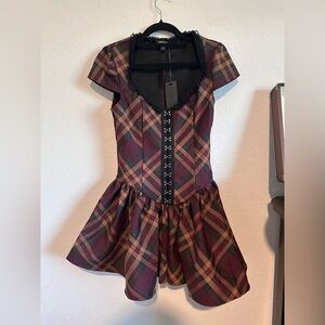 Tartan/Plaid Mini Dress with Lace by Widow (Dolls Kill)